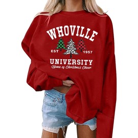 LYEIAO Christmas Whoville University Sweatshirt Women Christmas Buffalo Plaid Tree Graphic Xmas Party Shirts Pullover(Red,L)