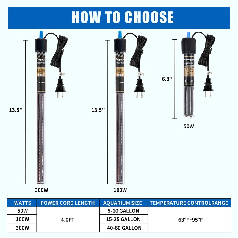 FREESEA 100 Watt Aquarium Fish Tank Heater with Aquarium Submersible