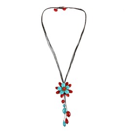 AeraVida Charm Simulated Turquoise & Reconstructed Red Coral Floral Wonder Dangle Pendant Necklace