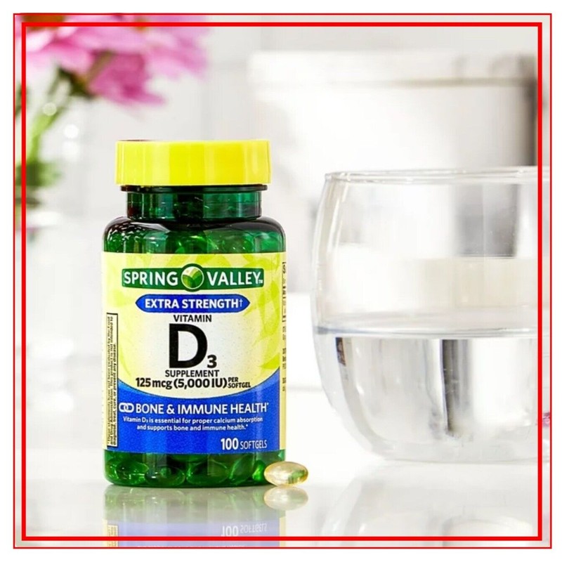 Spring Valley D3, Vitamin D3 Softgels, 5000 IU, 100 Count,