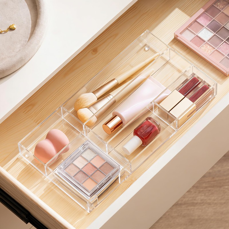 HBlife Acrylic Desk Drawer Organizer Tray with 6 Compartments, Small