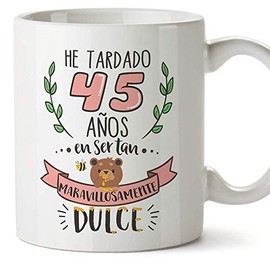 MUGFFINS Taza 45 Cumpleaños -Regalos Originales y Divertidos para Aniversarios y Cumpleañeros