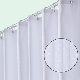 AMDXD Shower Curtain, White, 300 x 200 cm, Waffle Bath Curtain, Anti-Mould, Waterproof Bathroom Curtains with 12 Shower Curtain Rings, Polyester Shower Curtain for Bathtub