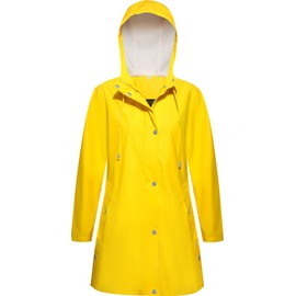 Mixxmix Women Rain Jacket Waterproof Yellow Raincoats with Hooded Outdoor Hiking Windproof Trench Coat Yellow L