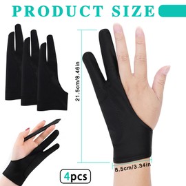 4pcs Drawing Glove for Tablet, Two-Finger Glove Drawing Tablet with 3 Layers Anti Touch Technology, Touchscreen Drawing Glove Unisex, Glove for Graphic Tablet and Digital Drawing