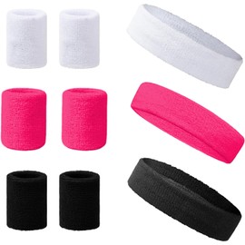 Bandas Deportivas y Muñequeras para Hombre y Mujer, Set de 9 Piezas Absorbente de Sudor, Diademas Elásticas para la Cabeza para Correr, Gimnasio, Yoga, Ciclismo, Entrenamiento y Baloncesto