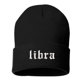 DSY Lifestyle Libra Old English Beanie Hat - Zodiac Beanie (Black)