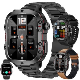 Men's Smart Watch with Bluetooth Calling, 1.96 Inch AMOLED Smartwatch with 123 Sports Modes, 5ATM Waterproof, Activity Tracker, Sleep, SpO2, Heart Rate, Smart Watch for iOS Android (Brown)