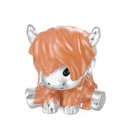 GNOCE Scottish Highland Cow Charm Pendant 925 Sterling Silver Beads Charms for Women and Girls Jewellery Gift for Wife Daughter, Silver, Cubic Zirconia