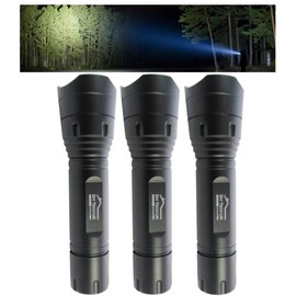 DIY TECH UK - Super Bright LED Torch - 300m Range - 3-Pack - Next Generation LED Technology - 5 Functions - Tough - Zoomable 15cm Pocket Torch - Anti-Slip - Aerospace Grade Aluminium Body - Black