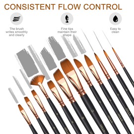 Artist Paint Brush Set 12pcs，Assorted Shapes & Sizes for Acrylic, Watercolor, Oil, and Gouache, Perfect Artist Brushes for Kids, Adults Fabulous for Canvas & Fabric - for Beginners and Professionals