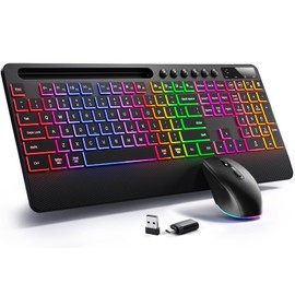 Hamile Wireless Keyboard and Mouse Combo, RGB Backlit, Ergonomic Wrist Rest