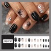 Carufin 24Pcs Black Spider Web False Nails Short Nails Ghost