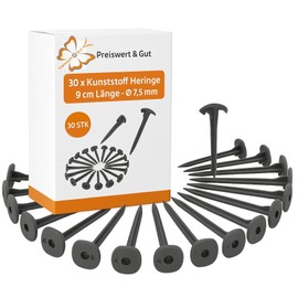 Preiswert&Gut 30 x Plastic Pegs - Black Tent Pegs, 9 cm Length, Diameter 7.5 mm, Perfect for Ground Sheets or Tent Carpet Fixing Plastic Camping Accessories