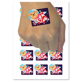 Space Dog Hovering Science Fiction Temporary Tattoo Water Resistant Fake Body Art Set Collection - 15 2" Tattoos (1 Sheet)