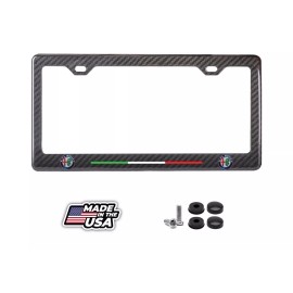 BLVD Alfa Romeo Alfa Logo's Only with Italy Stripe Carbon Fiber License Plate Frame