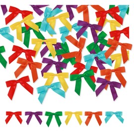 Meseey 2.5 Inch Satin Ribbon Twist Tie Bow 60 Pcs 6 Colors Pretied Premade Craft Bows for Treat Bags Gift Wrapping Basket Wedding Baby Shower Brithday Christmas Party(Rainbow)