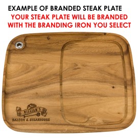 BBQ Fans Letter W Branding Iron for Steak, Buns, Wood & Leather | Includes Wood Steak Plate