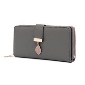 TAN.TOMI Women's purse, women's purse made of smooth and soft synthetic leather, women's wallet with capacity and many compartments, women's purse., darkgray, ornamented