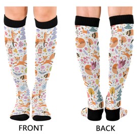 Wusikd Cute Foxes Birds Compression Socks for Women and Men Circulation Flowers Trees Long Socks for Athletic Running 1