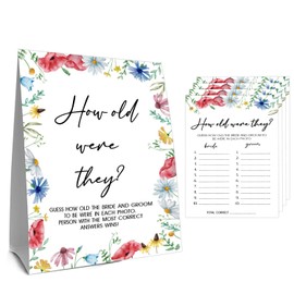 Bridal Showers Games Activities, Wedding Shower Games for Engagement Party Wildflower Theme Decorations, Bridal Shower Game Guests, Guess How Old The Bride And Groom Activities