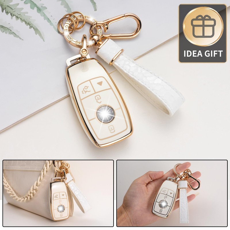 CACARLIKE for Benz Key Fob Cover with Benz Keychain, Car