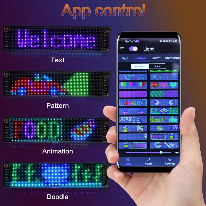 Rupse 14.6"x3.6" Flexible LED Sign for Car, Programmable Scrolling Bright