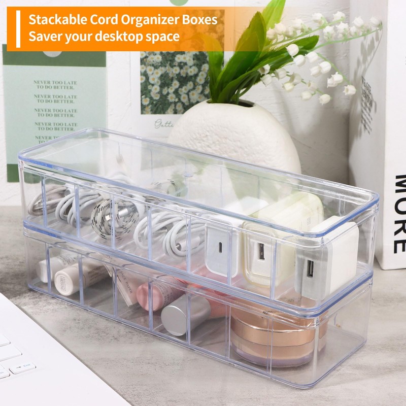 3 Pack Cable Storage Box Cable Tidy Box with 30