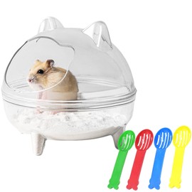 Hamster Sand Bath Container,Small Animal Bathtub with Sand Shovel,Transparent Hamster Toilet Hamster Bathroom for Gerbil Dwarf Hamster Guinea Pig Pet Cage Accessories (Style2, 12 * 12 * 11cm)