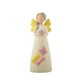 Feather & Grace Besties Forever Angel Figurine – Handcrafted Resin Friendship Ornament with Yellow Wings & Floral Detailing – 14cm Decorative Gift