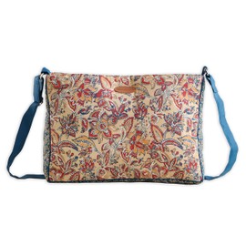 Maison d' Hermine Hand Bags for Women Cotton Shoulder Bag for Shopping Travel Everyday Use Cross Body Tote purse Multi Zippered Pocket Sling Bag (Kerala - Blue)