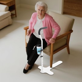 Chair Couch Stand Assist with Cup Holder, Adjustable Height Chair Lift Assist for Elderly, Heavy Duty Sofa Standing Aid with PU Handgrip,White