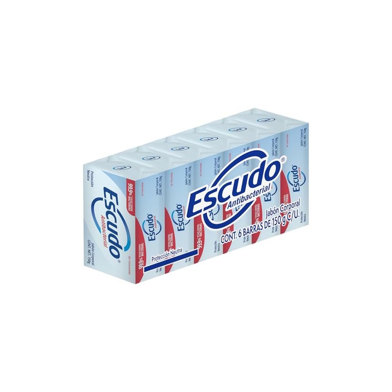 Escudo Antibacterial, Jabón de tocador en barra, Protección Neutra, 6