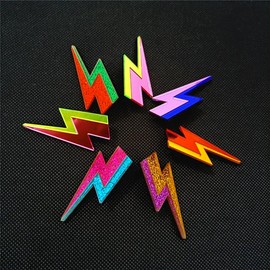 Multicolored Glitter and Mirrored Lightning Bolt Stud Earrings (Blue Silver Mirror)