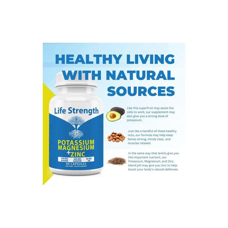 Life Strength Suplementos De Magnesio Y Zinc, 90 Cpsulas ,