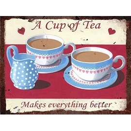 Finger prints - Tea makes everything better - Vintage Metal Wall Sign