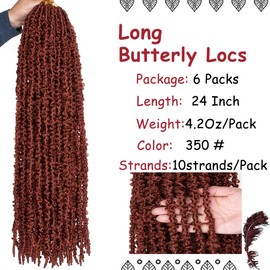 Beverlee Ginger Butterfly Locs Crochet Hair 24 Inch Distressed Faux Locs Pre-looped 350 Goddess Locs Crochet Braids Handmade Extended Soft Locs For Women Extensions (6 Pack 350#)