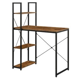 HomeStock Medieval Moods Office Workstation, 36-in x 19.5-in x 47-in, Barnwood Finish, 4-Tier Shelving, Sturdy Particle Board & Powder-Coated Metal, Modern Desk