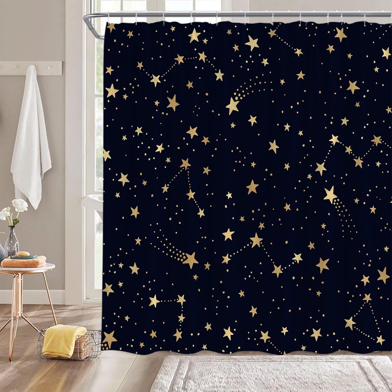 WANVYON Celestial Shower Curtain Cute Star Glitter Starry Sky Astrology