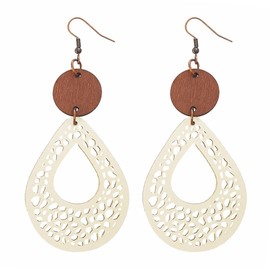 Azusa Sun Geometric Teardrop Earrings Retro Hollow Out Leather Earrings Beige Large Dangle Earrings Christmas Jewelry Gifts for Women