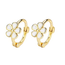1 Pair Gold Plated Daisy Hoop Earrings,925 Sterling Silver Small Gold Hoop Earrings,Tiny Stylish Daisy Hoop Earrings,Hypoallergenic 6mm Cute Flower Hoop Earings,for Women Girls Boys Teens(Gold)