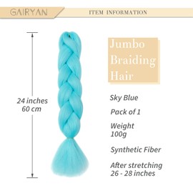 Gairyan Jumbo Braids Hair Extensions for Braiding 24" Colorful Ombre Jumbo Braiding Hair Extensions Synthetic Afro Hair Box Braids Crochet Twists (1 Bundle 100g Sky Blue)