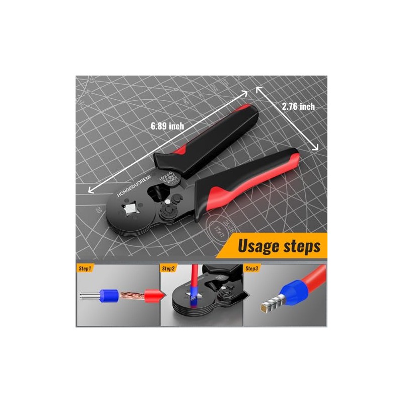 Ferrule Crimping Tool Kit,Wire Ferrule Kit Crimper Connectors，4 corners Self-adjustable