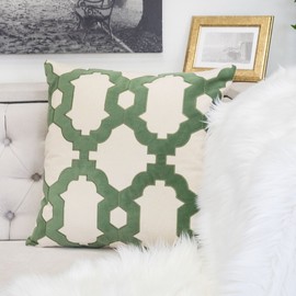 Homey Cozy Applique Green Cotton Canvas Throw Pillow Cover,Spring Green Series Geometric Chain Modern Western Decorative Sofa Couch Pillow Case 20x20,Cover Only