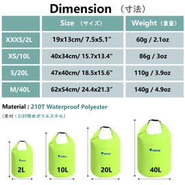 JEELAD Waterproof Bag, Dry Bag, Waterproof Storage Bag, Stuff Bag with Waterproof Pouch, Pool Bag, Fishing, Disaster Preparedness Bag, For Beach, Travel, 3.2 gal (10 L), 20 L, 40 L