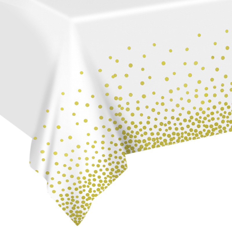 2Pcs White Gold Dot Plastic Disposable Tablecloths, 137 x 274cm