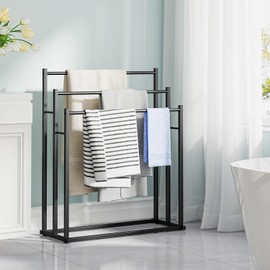 Honiter Towel Racks for Bathroom, 3 Tier Wide Towel Drying Rack Outdoor, Free Standing Towel Rack, Pool Towel Blanket Stand and Display Rack for Oversized Bath Towels, Black