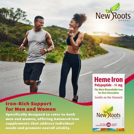 NEW ROOTS HERBAL New Roots Herbal Heme Iron Polypeptide for Men & Women, 30 V-Capsules - Supports Healthy Iron Levels and Red Blood Cell Formation, Iron Supplement with Vitamin C Complex for Optimal Absorption