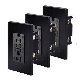 SuperInk GFCI Outlet Black, 15Amp GFCI Outlets, Weather Resistant (WR) Outdoor GFI Receptacles with LED Indicator, Wall Plates Included, ETL Listed, 3PK
