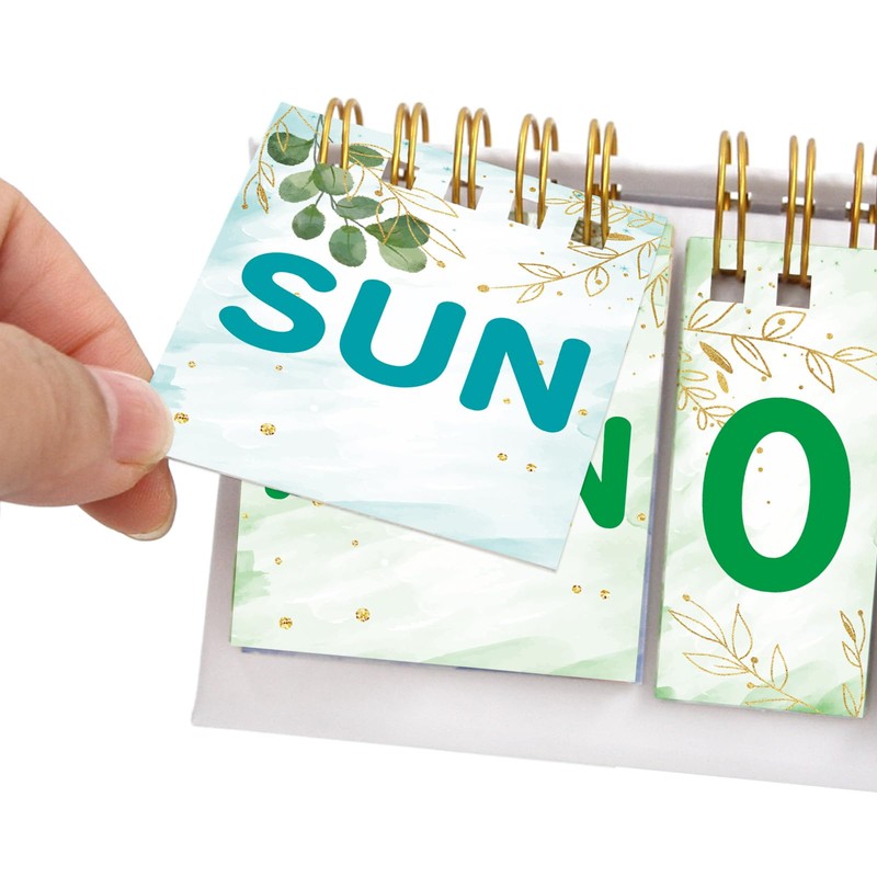 Perpetual Calendar Flip Desktop Boho Calendar with Day Date Month